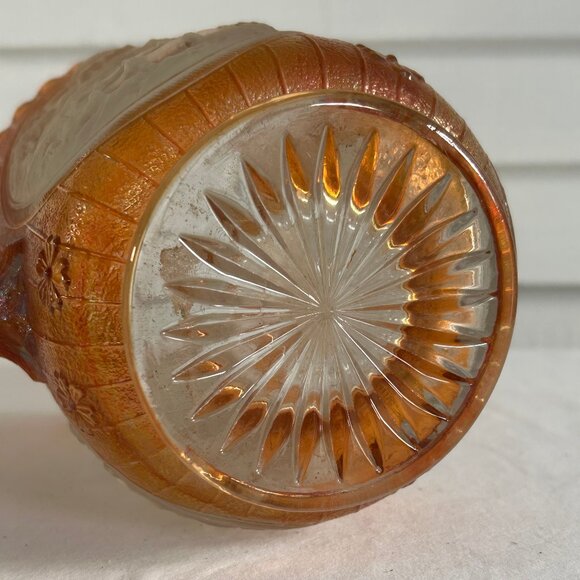 Vintage Marigold Carnival Glass Windmill Scene Pitcher Iridescent Orange - Picture 7 of 10